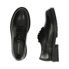 Chaussures à lacets noires en cuir, Soldés, 16B811411PENERO035, 003 preview