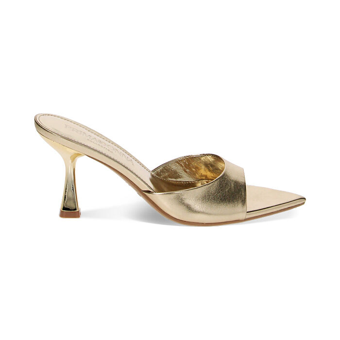 Mules Open Toe oro in laminato, tacco 8 cm, Ultime occasioni, 234948301LMOROG035