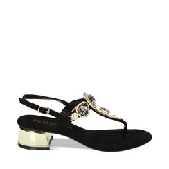 Sandalias con tacón negras de microfibra con piedras, Primadonna, 234946621MPNERO037, 001a