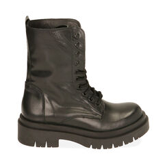 Botas militares de cuero negro, tacón de 4 cm., Rebajas, 20A552040PENERO035, 001a