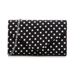 Clutch nera in raso a pois bianchi,