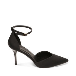 Décolleté cinturino nere in tessuto, tacco 8,5 cm, Primadonna, 222162830LYNERO035, 001a