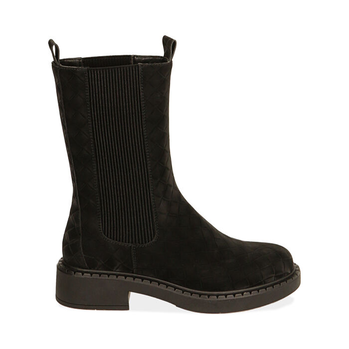 Chelsea boots neri in microfibra nabuk, tacco 4 cm , Special Price, 180624306MNNERO035