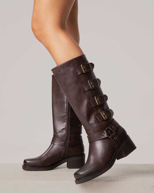 Bottines marron fonc&eacute; avec boucles talon de 5,5 cm, DK BROWN