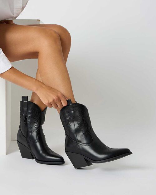 Tronchetto texano da donna con tacco 8 cm, BLACK