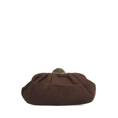 Clutch in microfibra testa di moro con chiusura color oro, Primadonna, 265126345MFMOROUNI, 001a