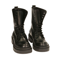 Botas militares de cuero negro, tacón de 4 cm., Rebajas, 20A552040PENERO035, 002a