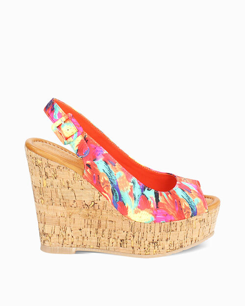 WOMEN SHOES WEDGE SATIN MUAR, MULTI COLOR-ORANGE