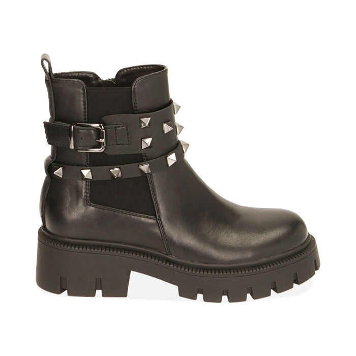 Chelsea boots neri con borchie, tacco 4,5 cm , Primadonna, 200627109EPNERO035