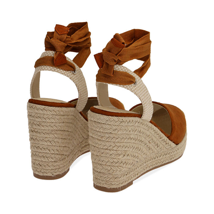 Espadrillas donna marroni in microfibra zeppa 10 5 cm