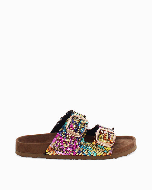 Sandali bassi da donna intrecciati multicolor, MULTI COLOR