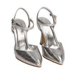 Slingback argento laminato, tacco 9,5 cm , Primadonna, 192106273LMARGE035, 002a