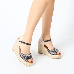 Plataformas de mujer negras crema en rafia, Primadonna, 254982916RFNEPA035, 002a