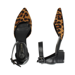 D&eacute;collet&eacute; leopard in microfibra con cinturino alla caviglia, tacco 3,50 cm , Scarpe, 144820733MFLEOP037, 003 preview