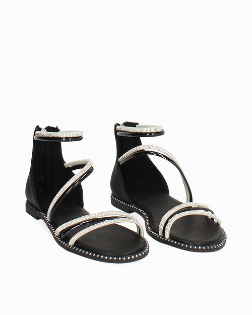 Sandali bassi neri con pietre, BLACK