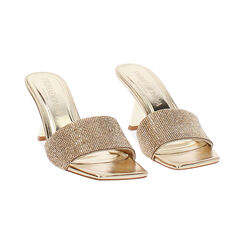 Mules open toe dorées en laminé et pierres pour femme, Primadonna, 252137802LPOROG035, 003 preview