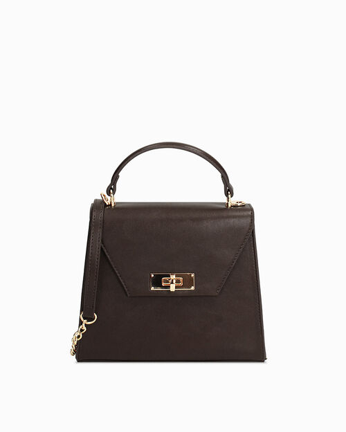 Dark brown mini bag with gold closure, DK BROWN