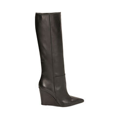 Stivali neri in pelle, zeppa 9,5 cm, Primadonna, 22L602001PENERO041, 001 preview