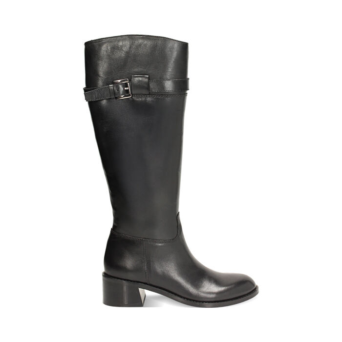 Bottes en cuir noir avec talon de 5 cm, Primadonna, 26N550053PENERO038