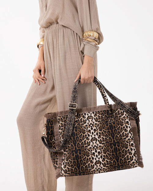 Borsa a spalla leopard-nero con tracolla, MULTI COLOR