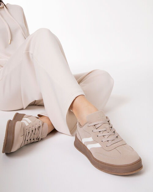 Sneakers beige con dettagli urban chic, BEIGE