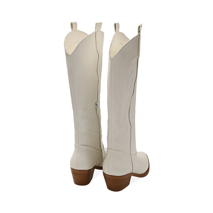 Stivali donna texani bianchi tacco 5 5 cm Primadonna Collection