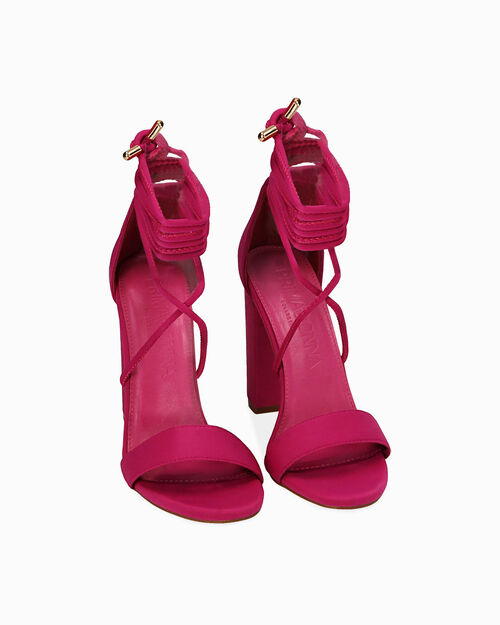 Sandali lace-up fucsia in tessuto, tacco 10,5 cm, FUCHSIA