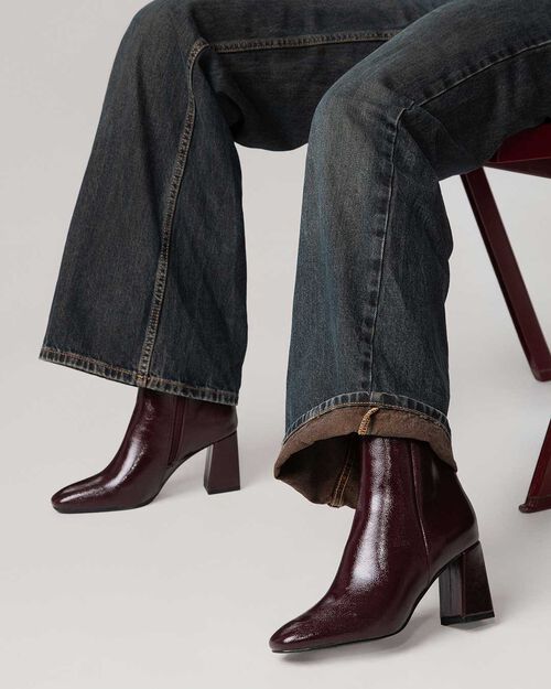 Bordeaux ankle boots 8 cm heel, BURGUNDY