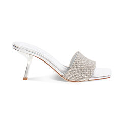 Mules open toe argentées en laminé et pierres pour femme, Primadonna, 252137802LPARGE035, 001 preview