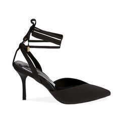 Décolleté slingback donna nere allacciate in tessuto, tacco 8,5 cm, Primadonna, 252100805LYNERO036, 001 preview