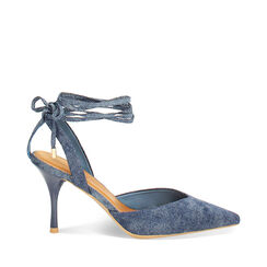 Zapatos de tacón slingback de mujer en negro jeans atados en tela, Primadonna, 252100805TSJEAN035, 001a