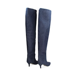 Stivali sopra il ginocchio in tessuto jeans con tacco kitten, Primadonna, 263006901TSJESC036, 004 preview