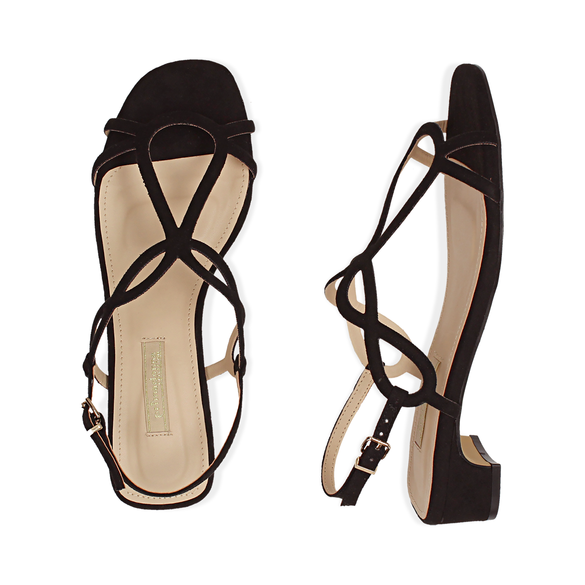 Sandalias en microfibra color negro, tacón 3,5 cm | Primadonna Collection