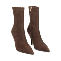 Botines en microfibra marrón oscuro con tacón de 9 cm, Primadonna, 262744605MFMORO035, 004 preview