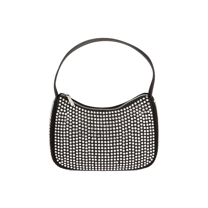 Mini hobo bag nera con strass, Primadonna, 225124480LYNEARUNI
