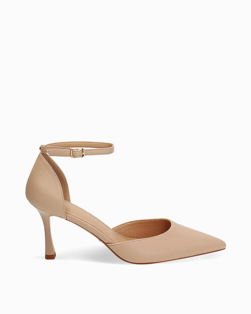 Zapato de puente abierto beige tac&oacute;n 8 cm, BEIGE