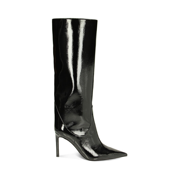 Stivali neri in naplak a punta, tacco 10 cm, Primadonna, 22T905351NPNERO035