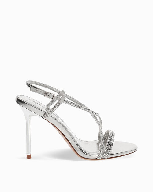 Sandali argento con tacco 9,6 cm, SILVER