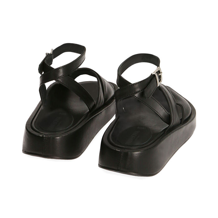 Sandali donna neri in pelle zeppa 2 5 cm Primadonna Collection