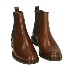 Botines Chelsea de piel color cognac, tacón de 3,5 cm, Primadonna, 20L921012PECOGN035, 002a