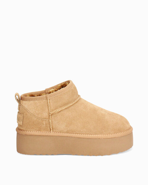 Bottines d'hiver camel en daim avec talon de 4,5 cm, CAMEL