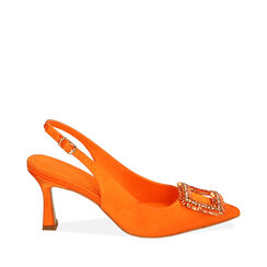 Décolleté slingback arancio in raso, tacco 7,5 cm, Primadonna, 214903217RSARAN036, 001a