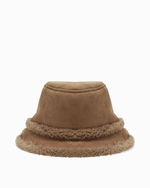 Chapeau taupe bord en fourrure synth&eacute;tique, TAUPE