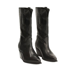 CALZATURA STIVALE TEXANO PELLE LAVATA NE, Primadonna, 271020616PANERO036, 002a