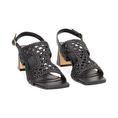 Sandalo donna nero intrecciato, tacco 5,5 cm, Primadonna, 25P550002EINERO035, 003 preview