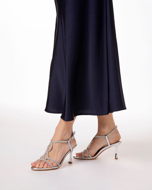 Sandali argento con tacco 7,5 cm, SILVER