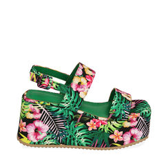 Sandali fiorati, zeppa 8 cm , 192710802CAFIOR037, 001a