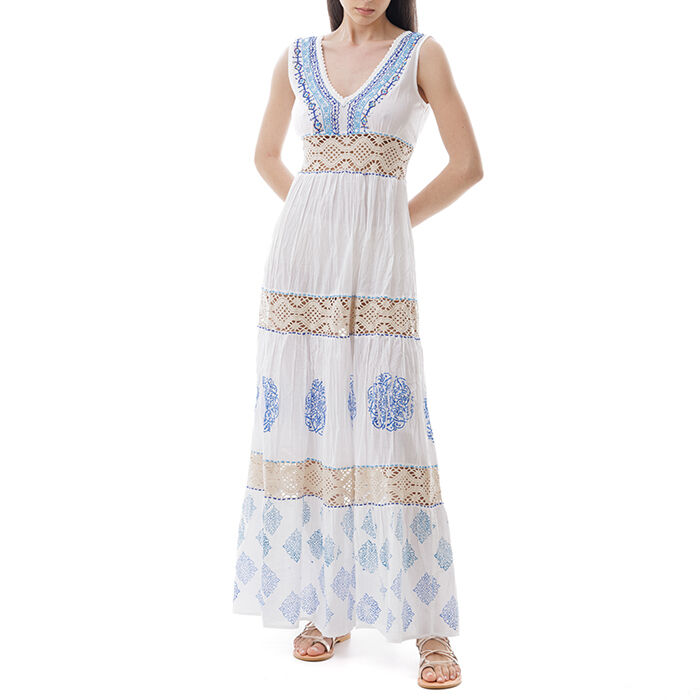 Vestito bianco/blu in cotone, Primadonna, 210506911TSBIBLM