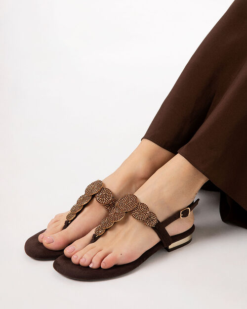 CHAUSSURES POUR FEMMES FLAT MICRO STONES, DK BROWN