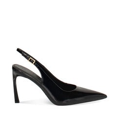 Escarpin à bride arrière noir avec talon de 9 cm, Primadonna, 262123003VENERO035, 001a